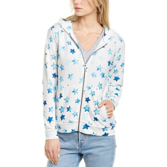 Chaser CW7535 Blue Star Printed Zip Hoodie  White - Picture 1 of 2